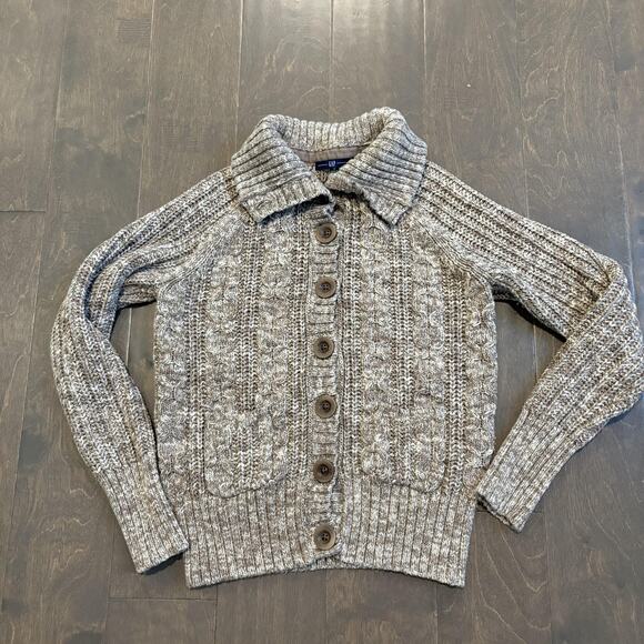 Gap Cardigan Sweater Women Medium Brown Marled Cable Shawl Collar Y2K Retro - Picture 1 of 11
